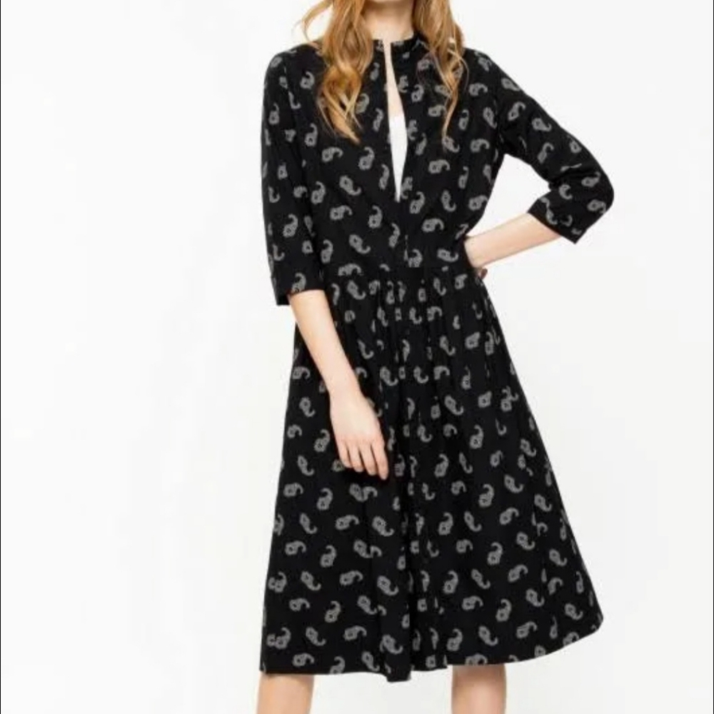 Zadig & Voltaire Black Midi Dress with Light Gray Paisley Print